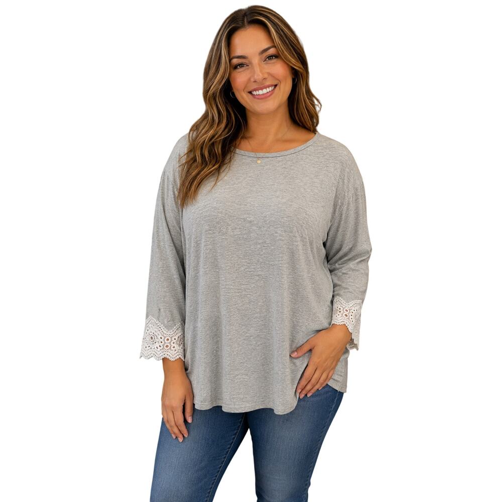 Loft sz XL lace trim wide sleeve grey minimalist cottagecore shirt top career
